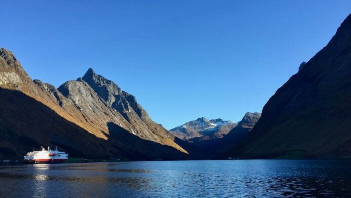 cruise ship in a fjord